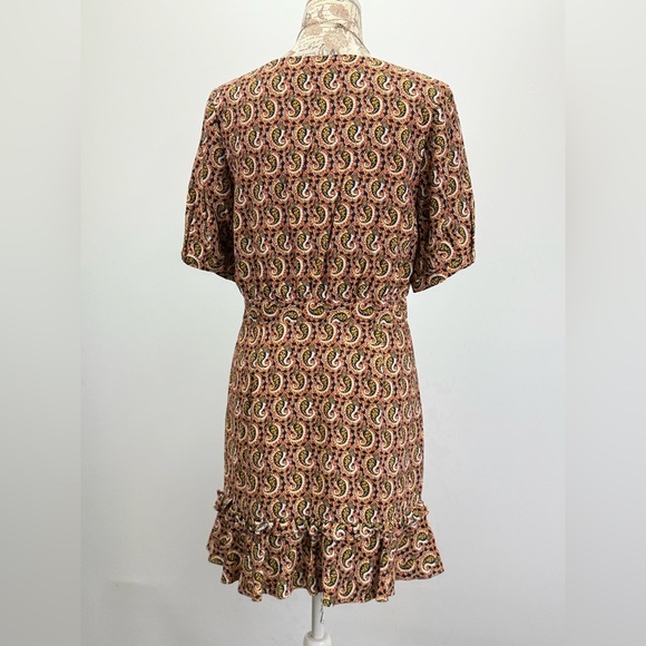THE EAST ORDER Rust and black paisley deep V ruffle hem mini dress size L - Picture 10 of 16